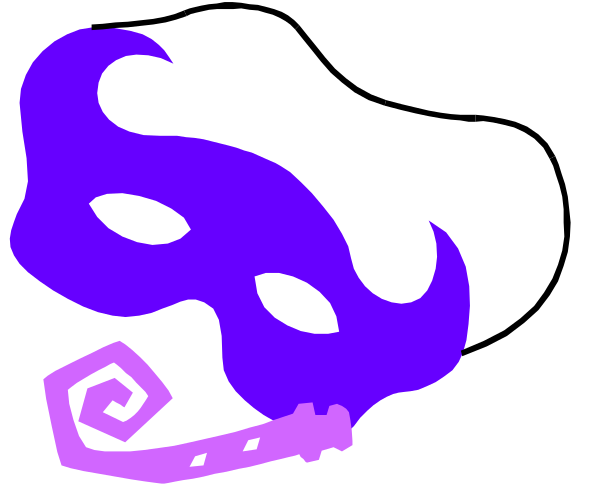 The image shows a purple ghost with two horns on its head flying through space next to an orange swirl shape that resembles flames.