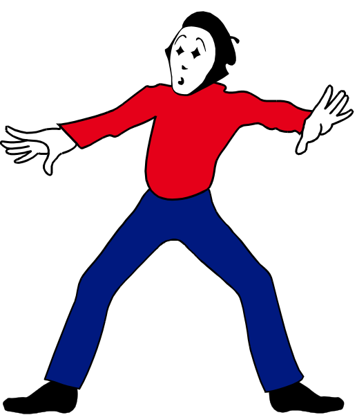 The image shows a cartoon of an animated character with exaggerated arms outstretched on either side as if reaching for something in front of them.
