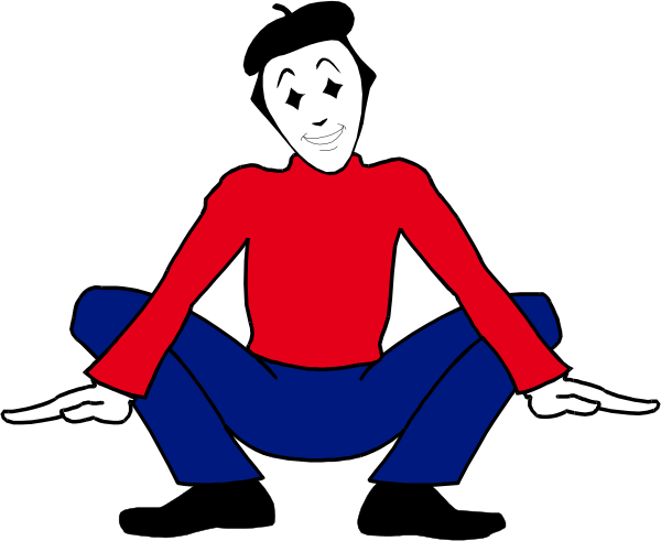 The image shows a cartoon of an animated character sitting on their knees with hands clasped together over crossed legs.