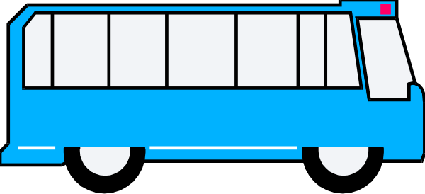 The image shows a blue bus with white windows on top of it against an empty background.