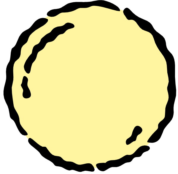 The image shows a black circle with two yellow shapes inside it that resemble eyes on either side of an oval shape in between them which could be interpreted as a nose or mouth area due to its positioning, and there is no text present within this clip-art style illustration.
