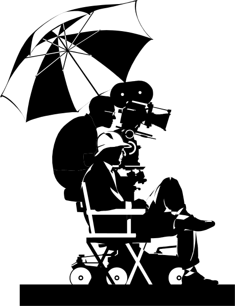 The black and white illustration shows a person sitting on an umbrella chair under an open parasol at nighttime with their legs crossed in front of them while holding what appears to be a camera.