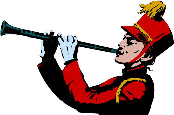 The black and white illustration shows a soldier playing an instrument that resembles a flute while wearing military attire with red accents; he is standing in front of what appears to be a wall at night, as indicated by darkness around him.