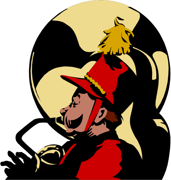 The image shows a cartoon of an animated character dressed as Puck from Shakespeare's play "A Midsummer Night's Dream," standing in front of what appears to be a moonlit sky with silhouettes, and there is no text present on this clip-art illustration.