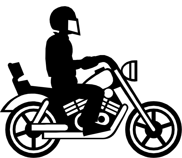 The black and white silhouette of a motorcycle on an unseen roadway with no rider visible.