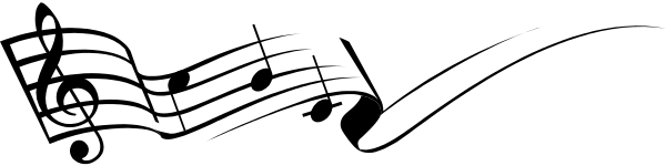 The black and white silhouette of a musical note on top of another music notes with treble clef symbol above it in center right side of image.