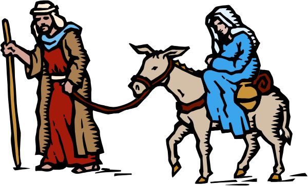The black and white illustration shows a man riding on horseback with another person seated behind him; both individuals appear to be from historical times based on their clothing styles.