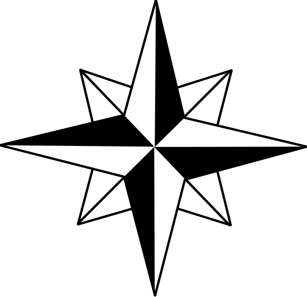 The black and white image shows a star with eight points arranged around it on an unseen background.