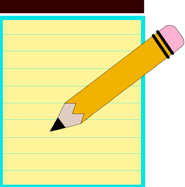 The image shows a black pen with an eraser on top of two yellow sticky notes placed side by side against a blue background; there is no text present in this clip-art illustration.