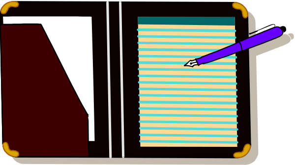 The image shows a cartoon of an open laptop with its screen displaying what appears to be lines of code on top of each other in different shades of blue; there is also a purple pen resting atop one section, suggesting that someone was writing or editing something within this digital environment.