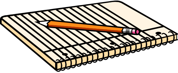 The image shows a wooden desk with an open notebook on it containing several sheets of paper, each marked by pencils in various positions; there is also one red mechanical pencil lying next to them.