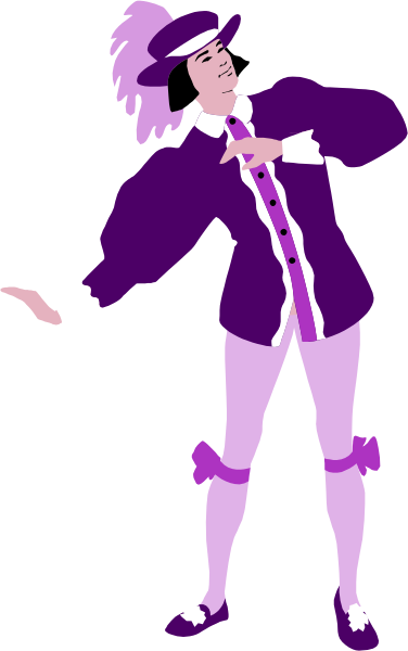 The image shows a cartoon of an animated character dressed as a clown with purple hair standing on two legs while holding onto one leg for balance in front of what appears to be a black background.