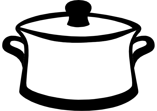The black and white silhouette of a pot with lid on top against a dark background.