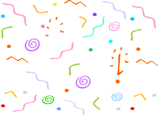 The image shows a black background with colorful swirls of various shapes scattered throughout it; there is no text present in this clip-art image.