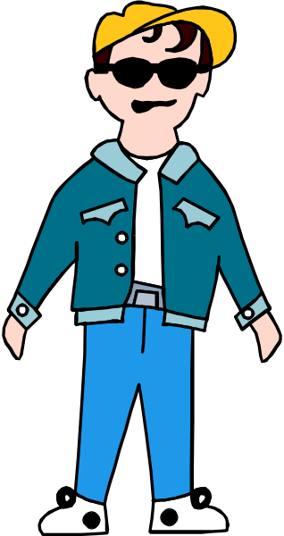 The image shows a cartoon of an animated character standing against a black background with white lines creating diagonal stripes across it.