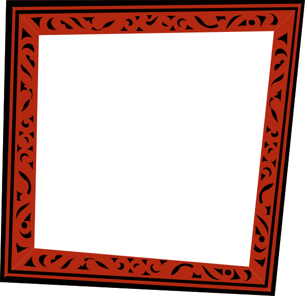 The image shows two red rectangles with a black border containing intricate designs on either side of an empty white rectangle at their center.