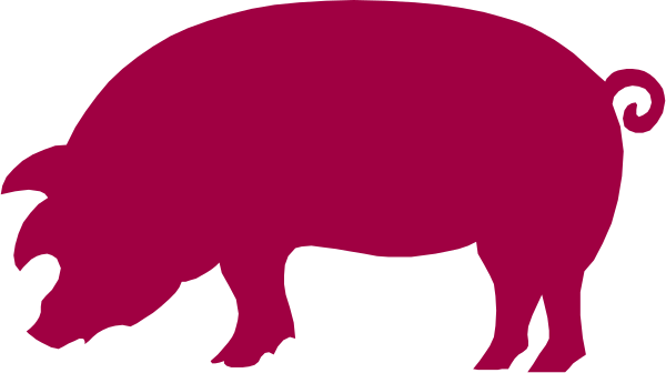The red pig logo on a white background with black outlines of its ears and tail.