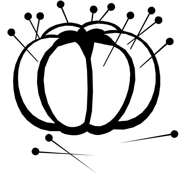 The black and white logo of a pumpkin with eyes on it against an orange background.