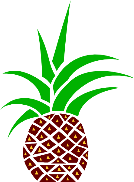 The image shows a stylized graphic of an open pineapple with its interior pattern visible against a dark background.