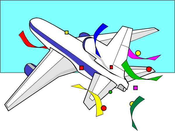 The image shows a colorful illustration of two airplanes with their wings spread out against an aqua blue background; one plane is larger than the other and appears to be in motion while the smaller plane seems stationary, possibly indicating takeoff from another aircraft or being towed by it.