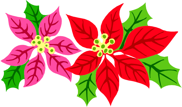 The image shows a colorful floral wreath with poinsettias on it against a black background.