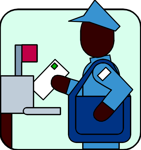 The illustration shows a person standing at an ATM machine with their back to us; we can see that this individual is wearing blue clothing including pants and shoes, has short hair, and appears to be in mid-action of placing something into the card slot on the atm machine.