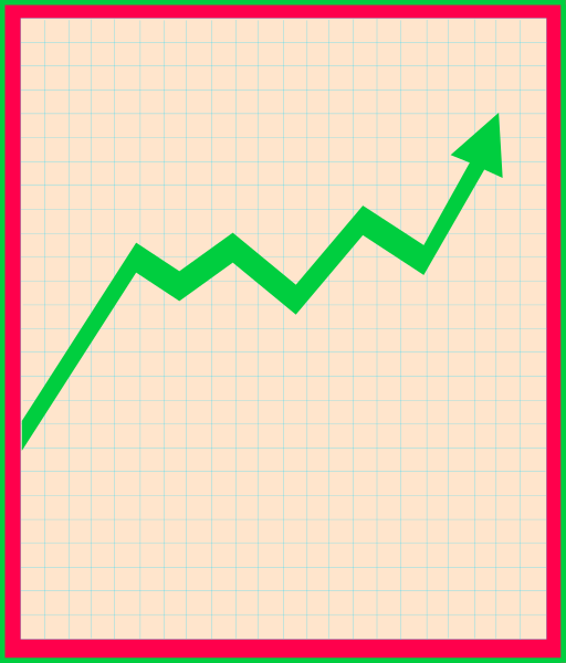 The image shows a graph with an arrow pointing upwards inside of it on what appears to be a piece of paper against a dark background.