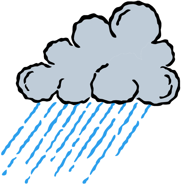 The image shows a cartoon cloud with raindrops falling from it against a dark background.