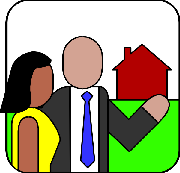The illustration shows a man pointing to an icon of a house with his right hand while standing next to another person who is facing away from him towards their left side in what appears to be a rural landscape under clear skies, suggesting that this could represent real estate or property discussion between two individuals within the context of homeownership.