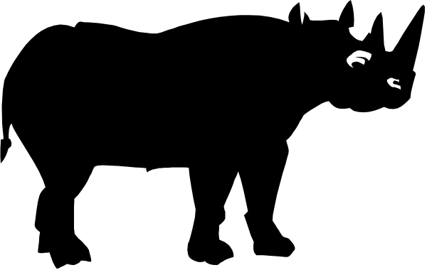 The image shows a black silhouette of an animal with two ears on top against a white background.