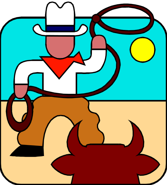 The illustration depicts a cartoon cowboy riding on top of an animated cactus with his lasso around it in what appears to be a desert landscape under blue skies.
