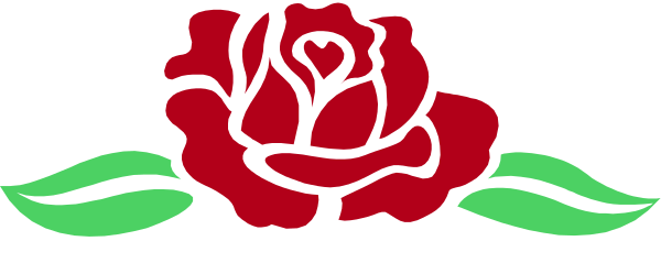 The image shows a red rose with green leaves on it against a white background.