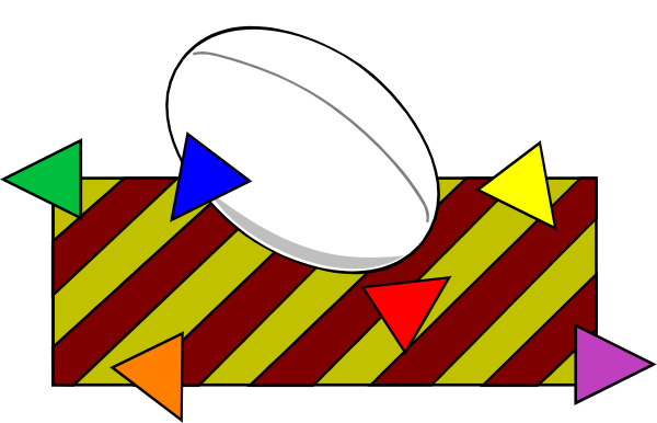 The image shows a football flying through an open book with colorful sticky notes on it against a dark background.