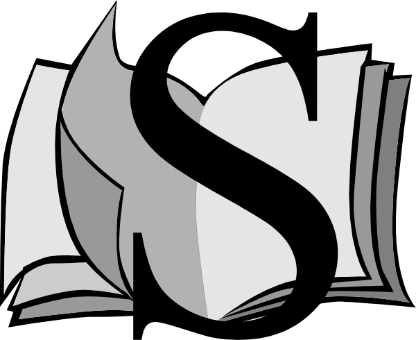 The black and white graphic shows a stylized letter "S" with an abstract design resembling flames on either side of it.