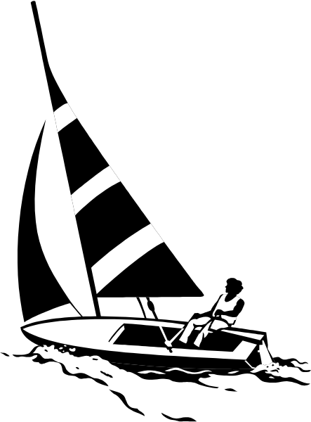 The black and white photo shows a boat with sails on it against an indistinct background.