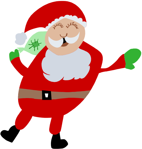 The image shows a cartoon of Santa Claus with his arms outstretched as if he's dancing; there is no text present in this clip-art illustration.