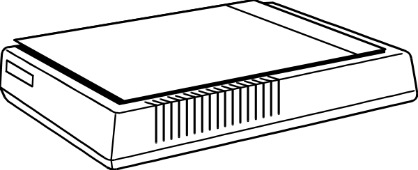 The black and white illustration shows a pair of scissors with their blades open on top of what appears to be an object that resembles a small box or container.