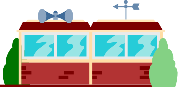 The image shows a pixelated depiction of an old red brick building with two windows on each side under what appears to be night sky conditions; there is no visible text in this small clip-art illustration, and it does not contain any people, animals or actions that can confidently be identified.
