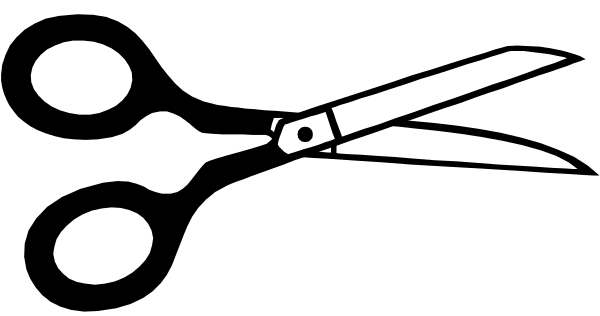 The image shows a pair of scissors with black handles against a white background.