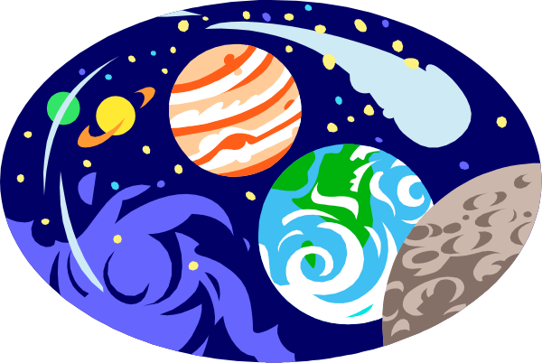 The image shows a stylized depiction of space with planets like Earth, Mars, Jupiter, Saturn, Uranus, Neptune, Pluto (as it was classified before its reclassification), and other celestial bodies such as stars, comets, asteroids. There are also representations of the solar system's orbits around a central sun with rays emanating from it to represent light. The image is designed in an illustrative style commonly used for educational purposes or decoration related to space themes and has no people or animals present within its frame