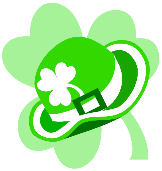The image shows a green top hat with shamrocks on it against two different backgrounds: white for the left half of the clip-art and black for the right half.