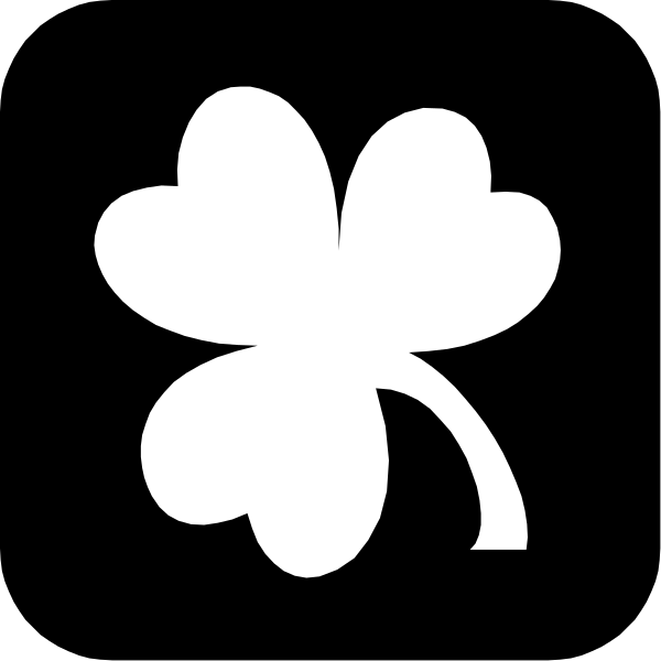 The black and white silhouette of a four leaf clover with stems on either side.