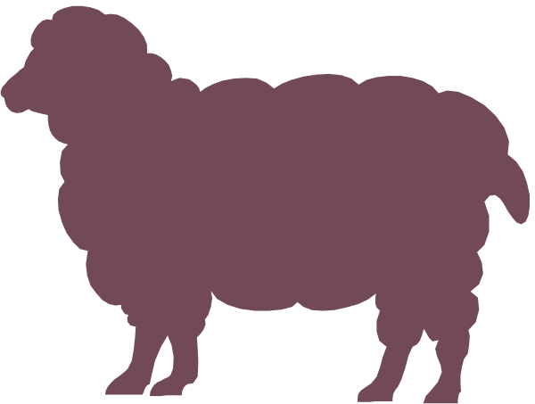 The image shows a black silhouette of an animal that resembles a sheep standing on two legs with its head turned to one side against a dark background.