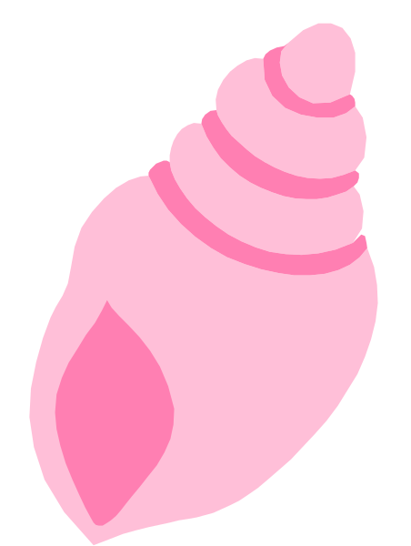 The image shows a pink seashell with an opening on top against a black background.