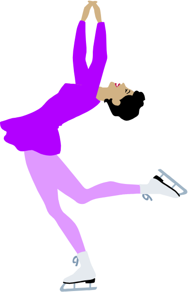 The image shows a cartoon of an ice skater performing a trick on thin blades with their arms outstretched for balance.