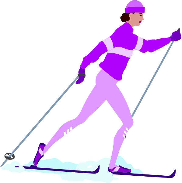 The illustration shows a person skiing on snow with poles; there is no text present within this small clip-art image.