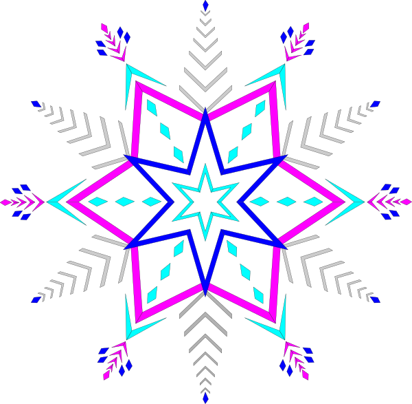 The image shows a symmetrical snowflake pattern with intricate designs within it against a dark background.