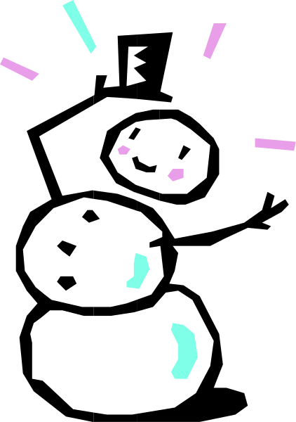 The cartoon shows a snowman standing on its arms with no legs against a black background; it has two eyes, three buttons for body parts, carrot nose, stick limbs, and is smiling while looking to one side.