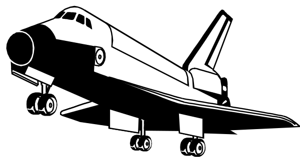 The black and white illustration shows a large jetliner on its landing gear with two engines visible at either end of each wing, parked in front of an airplane hangar under what appears to be night sky conditions.