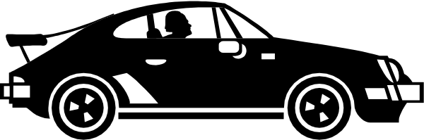 The image shows a black car with white wheels on it against an indistinct background.